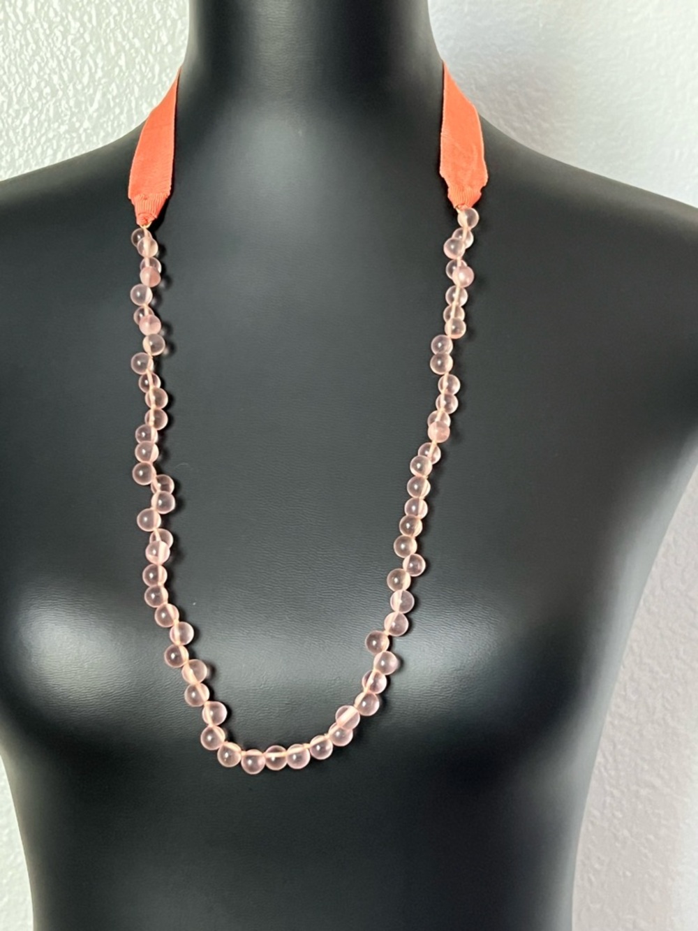 J. Crew Pink Beaded Necklace with Coral Ribbon Tie